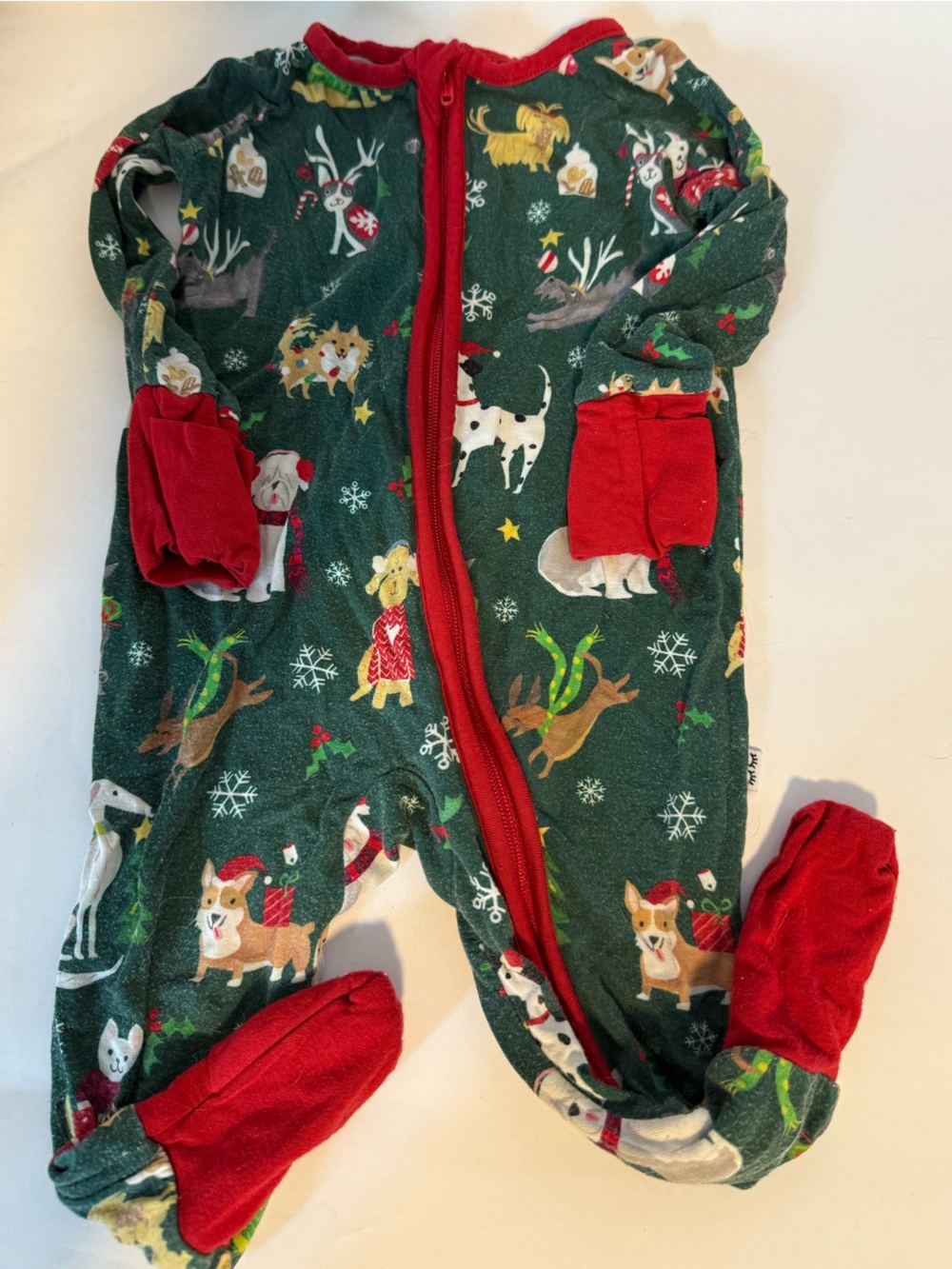 Little Sleepies Teal & Red Holiday Dog Bamboo Zippy